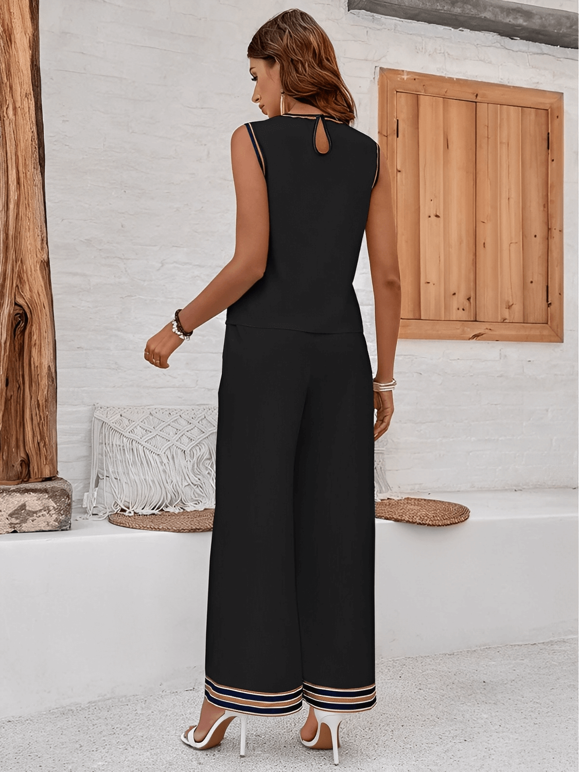 Ensemble débardeur imprimé et pantalon taille haute avec poches - Melody