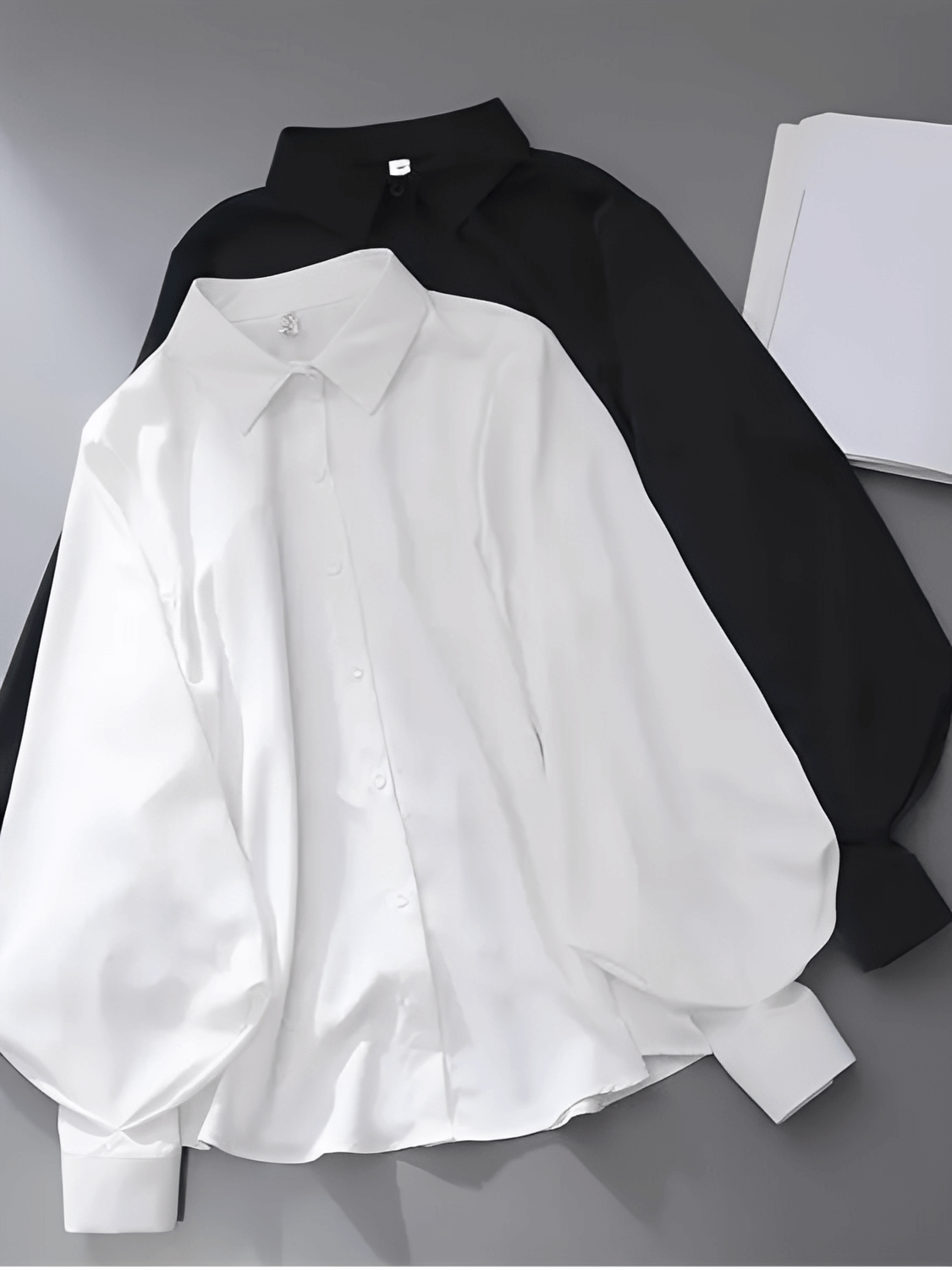Structured Fabric Shirt with Lantern Sleeves and Lapel Collar – Scarllet