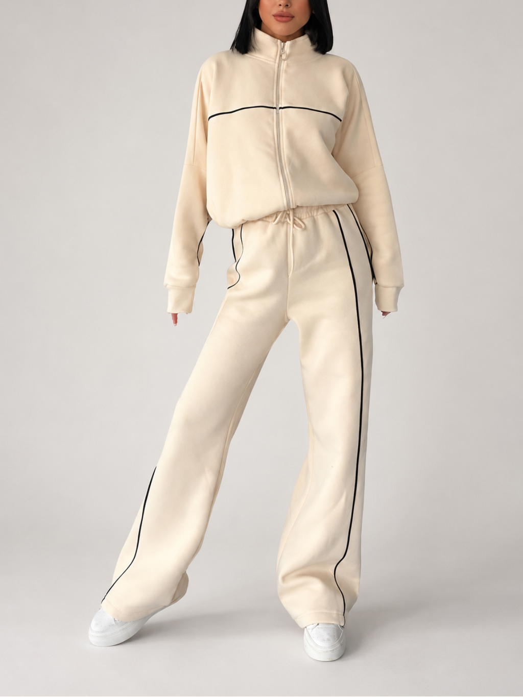 Striped Athleisure Set with Zip Jacket and Wide-Leg Trousers - Pabline