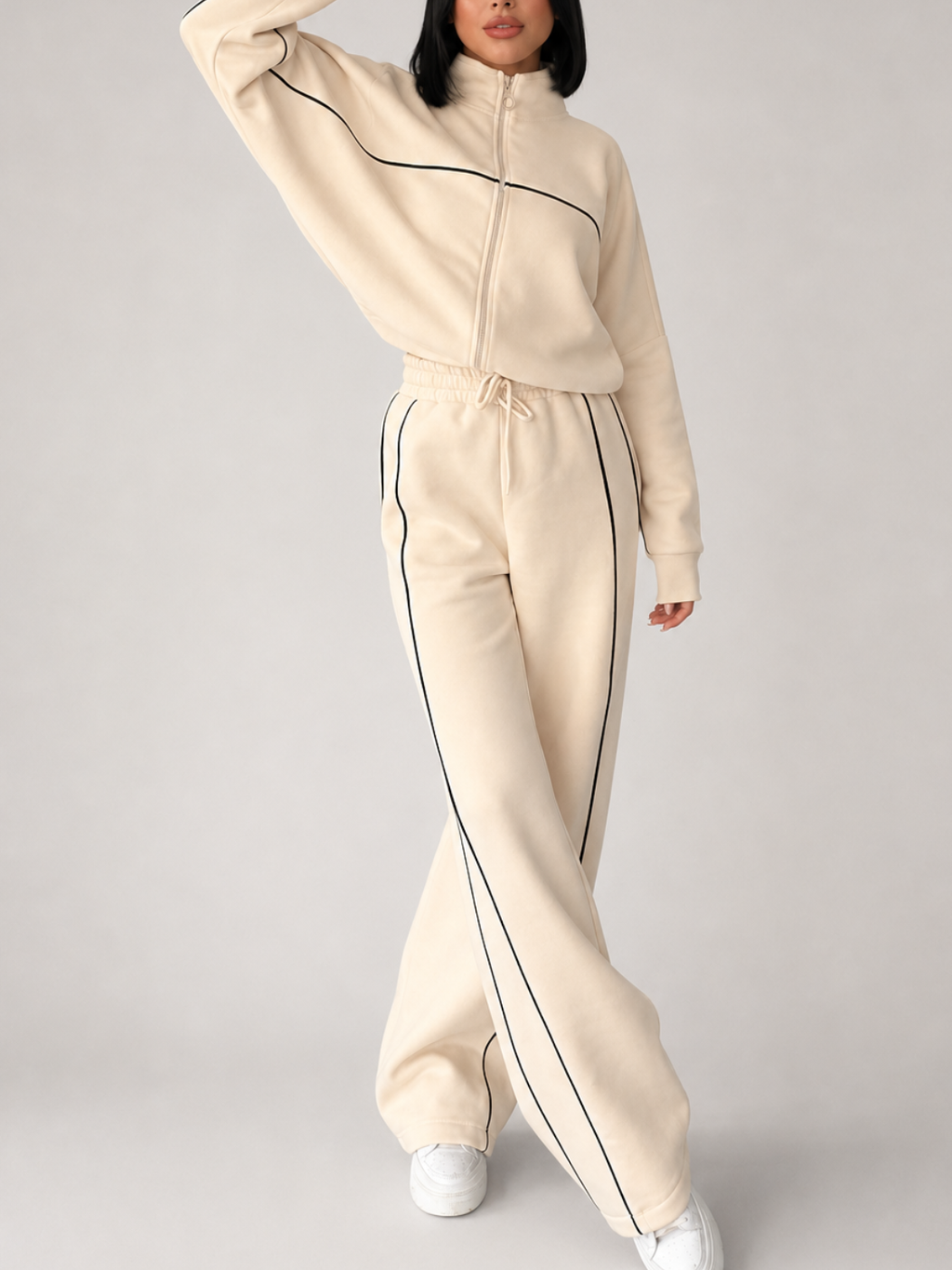 Striped Athleisure Set with Zip Jacket and Wide-Leg Trousers - Pabline
