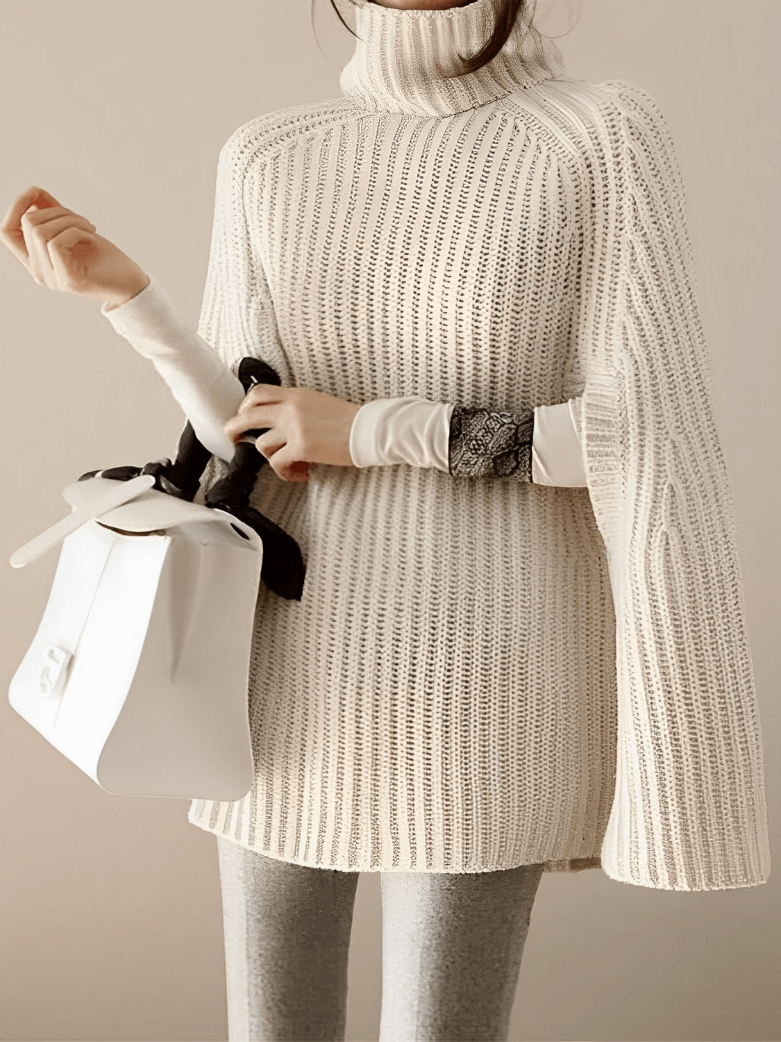 Cape-Style Knit Turtleneck Sweater – Carmelita