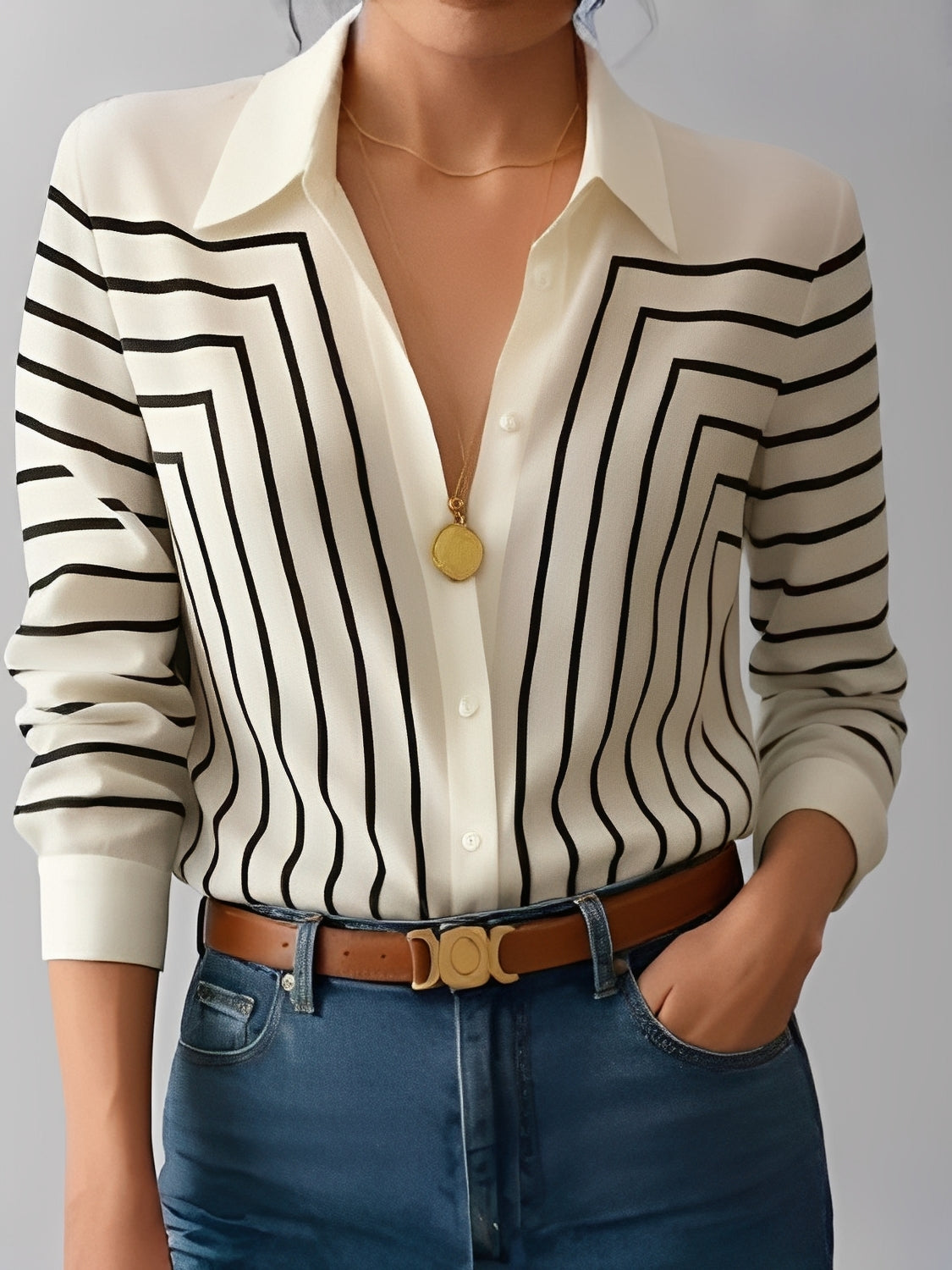 Chemise rayée élégante à boutons sur le devant – Zaira
