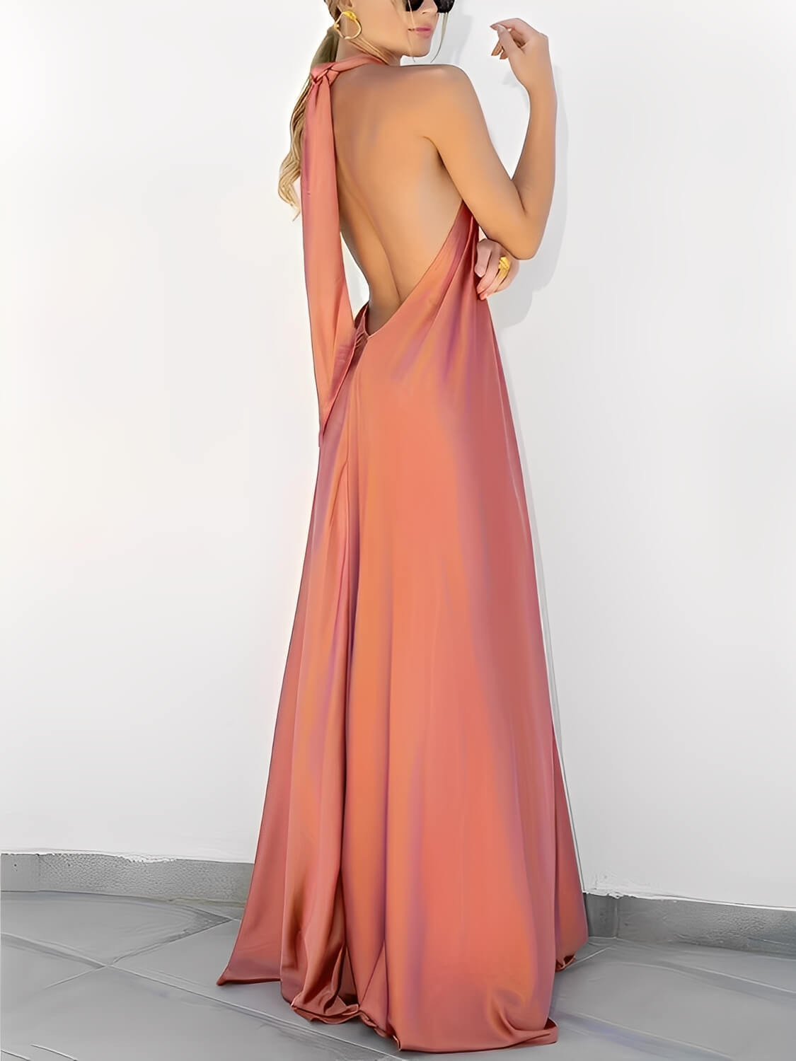 Satin Halter Neck Maxi Dress with Open Back - Hailey