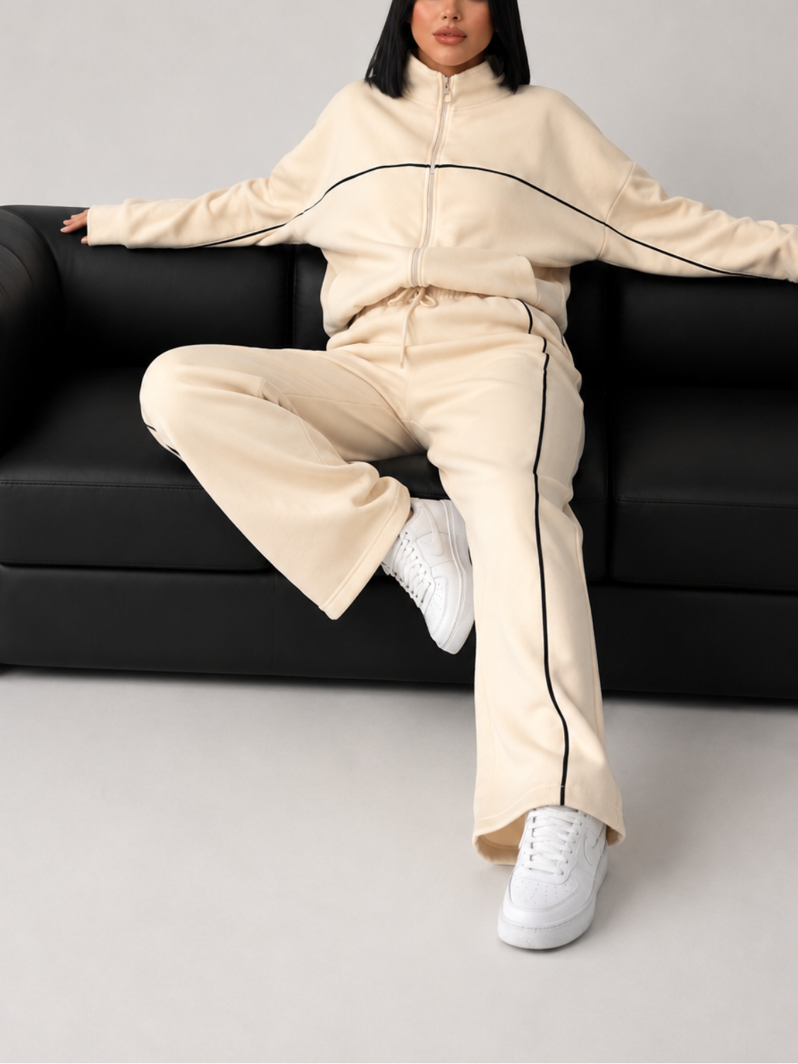 Striped Athleisure Set with Zip Jacket and Wide-Leg Trousers - Pabline