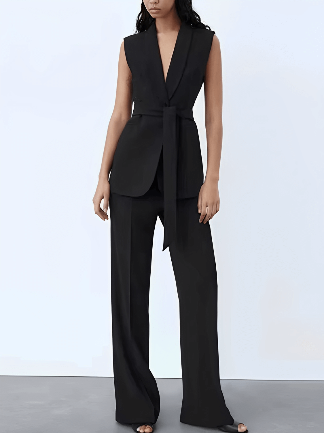 Tailored Set with Belted Vest and High-Waisted Straight Trousers - Sabine