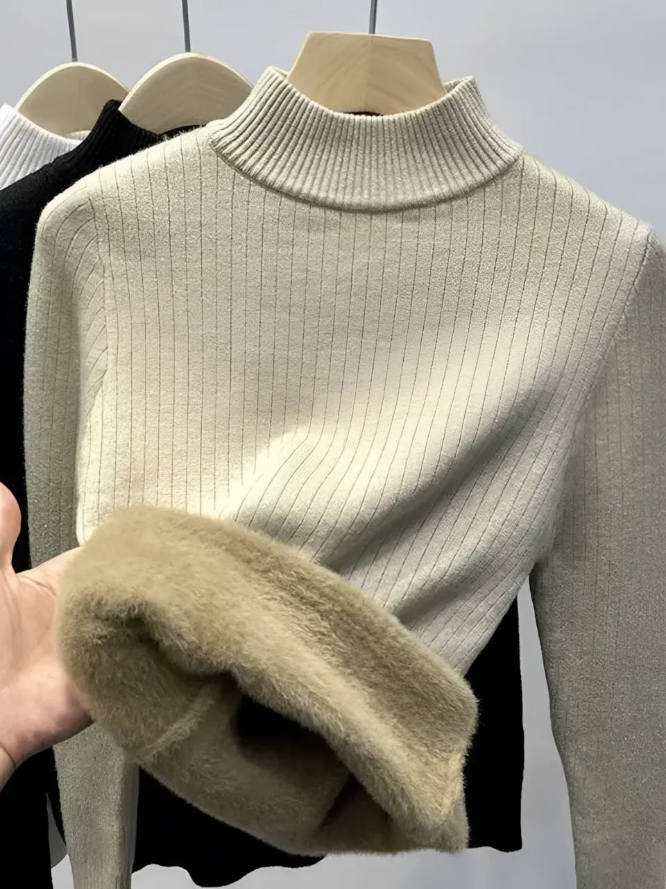Women's Brushed Ribbed Cotton Turtleneck Sweater - Melinda