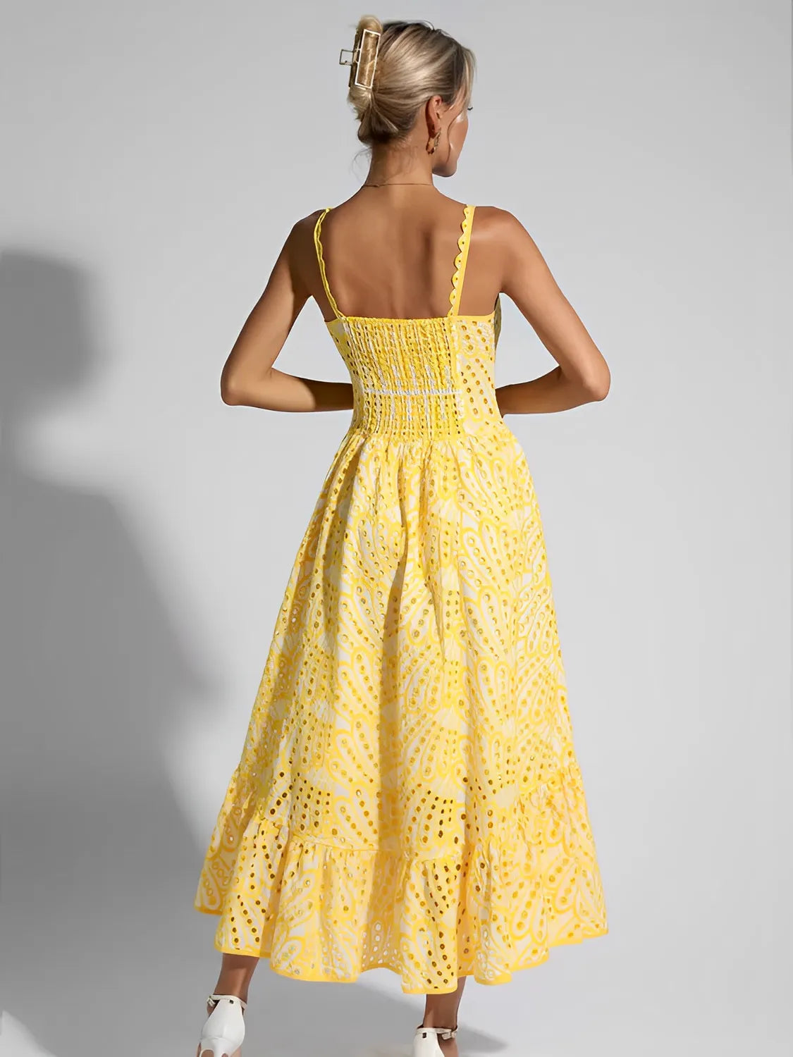Eyelet Midi Dress with Delicate Ruffles and Elastic Back – Marina