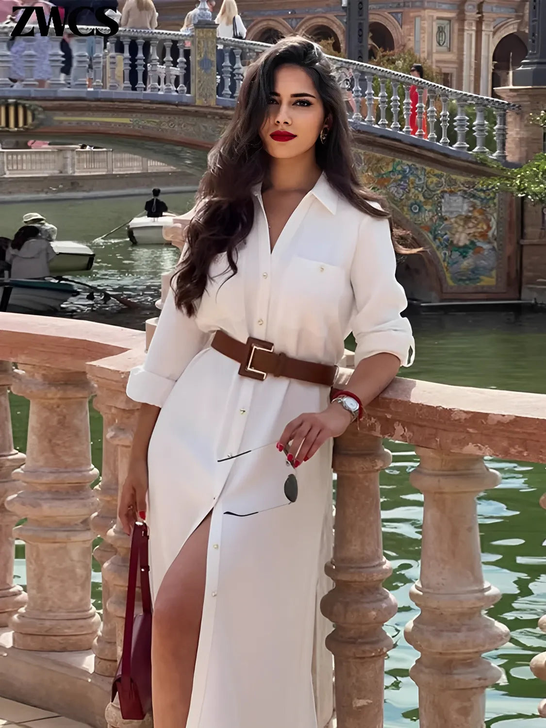 V-Neck Shirt Dress with Front Button Opening – Alexandra