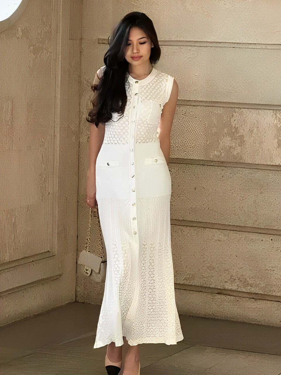 Sleeveless Knit Midi Dress with Front Button Opening – Manon