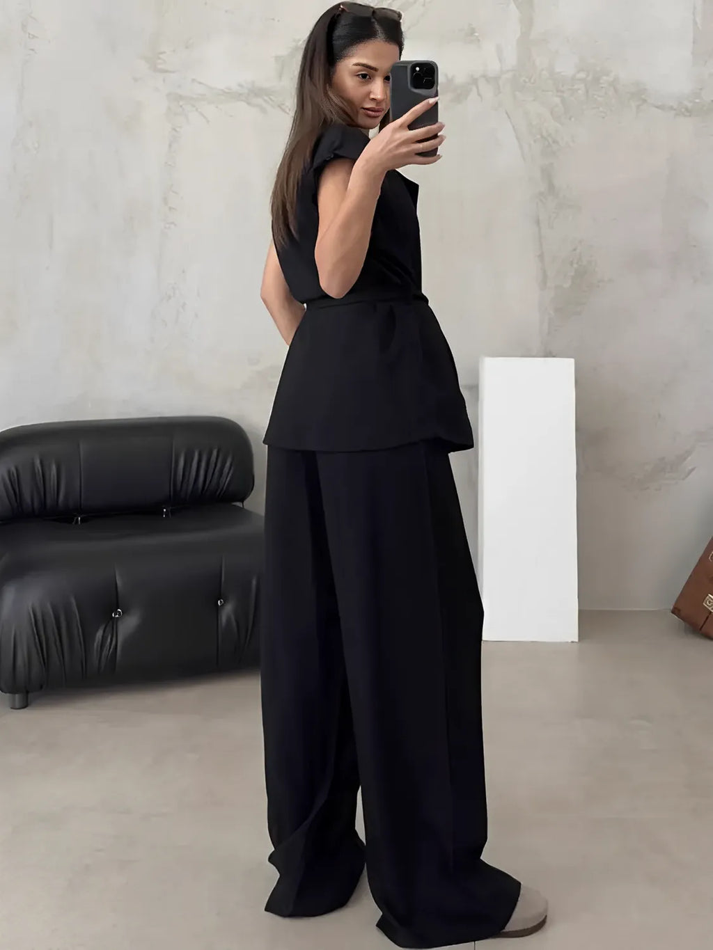 Tailored Set with Tie-Front Blouse and Palazzo Trousers - Dominique