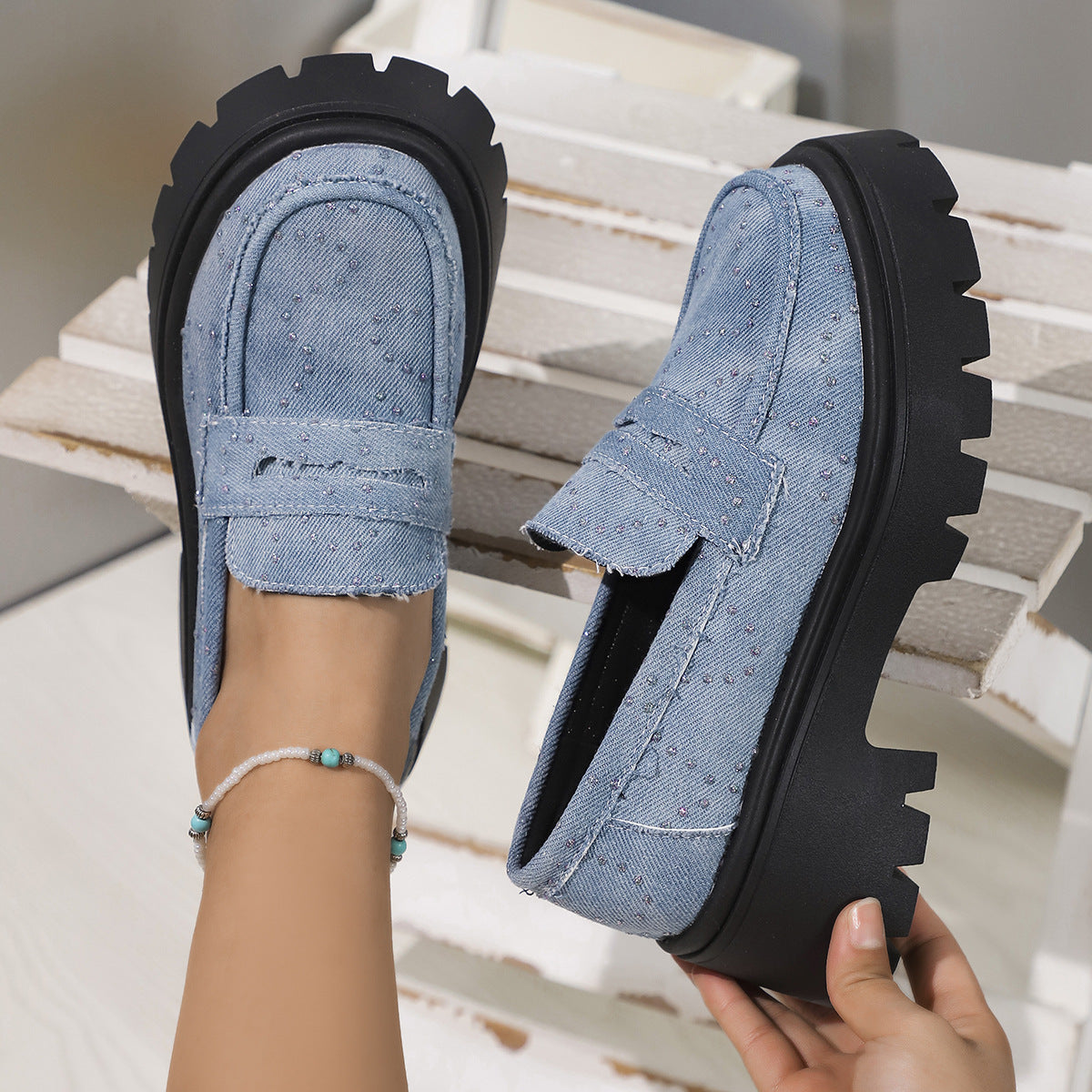 Fiorelle Damen-Slipper mit Plateau-Sohle in großen Größen aus Canvas – Lässige Komfortschuhe | Wasserabweisend & einfach anzuziehen