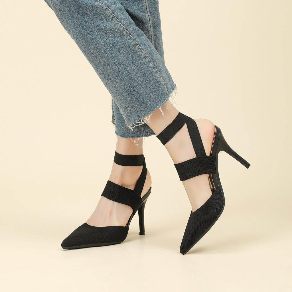 Escarpins à talons aiguilles Fiorelle Amara pour femme en tissu à bride de cheville – Talons élégants à bout pointu et côtés ajourés (US 4–10,5)