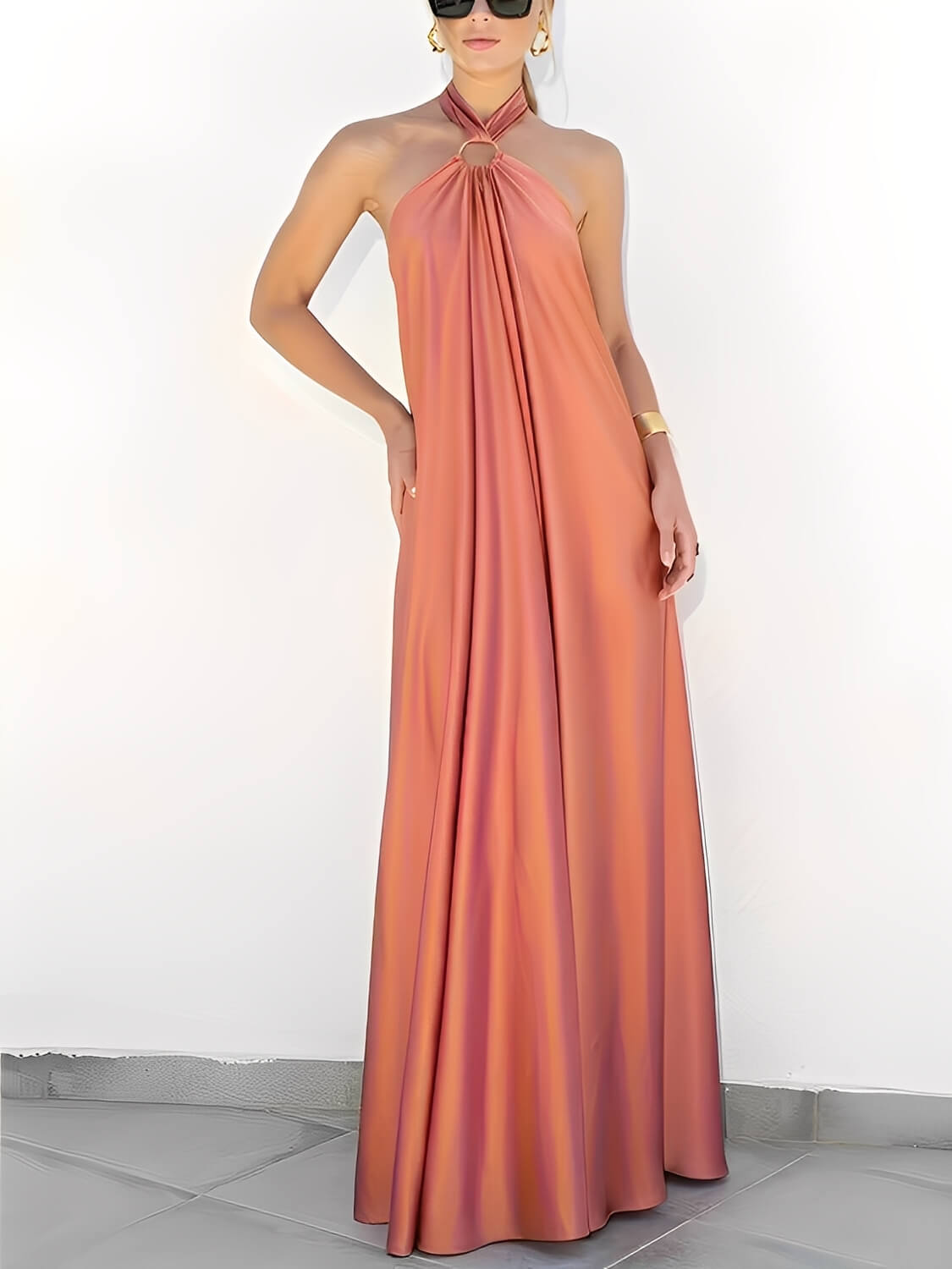 Satin Halter Neck Maxi Dress with Open Back - Hailey