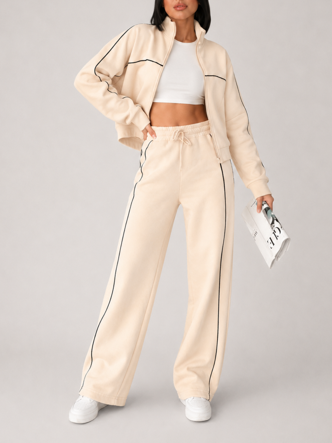 Striped Athleisure Set with Zip Jacket and Wide-Leg Trousers - Pabline