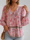 Boho Floral Viscose Blouse with V-Neckline – Flora