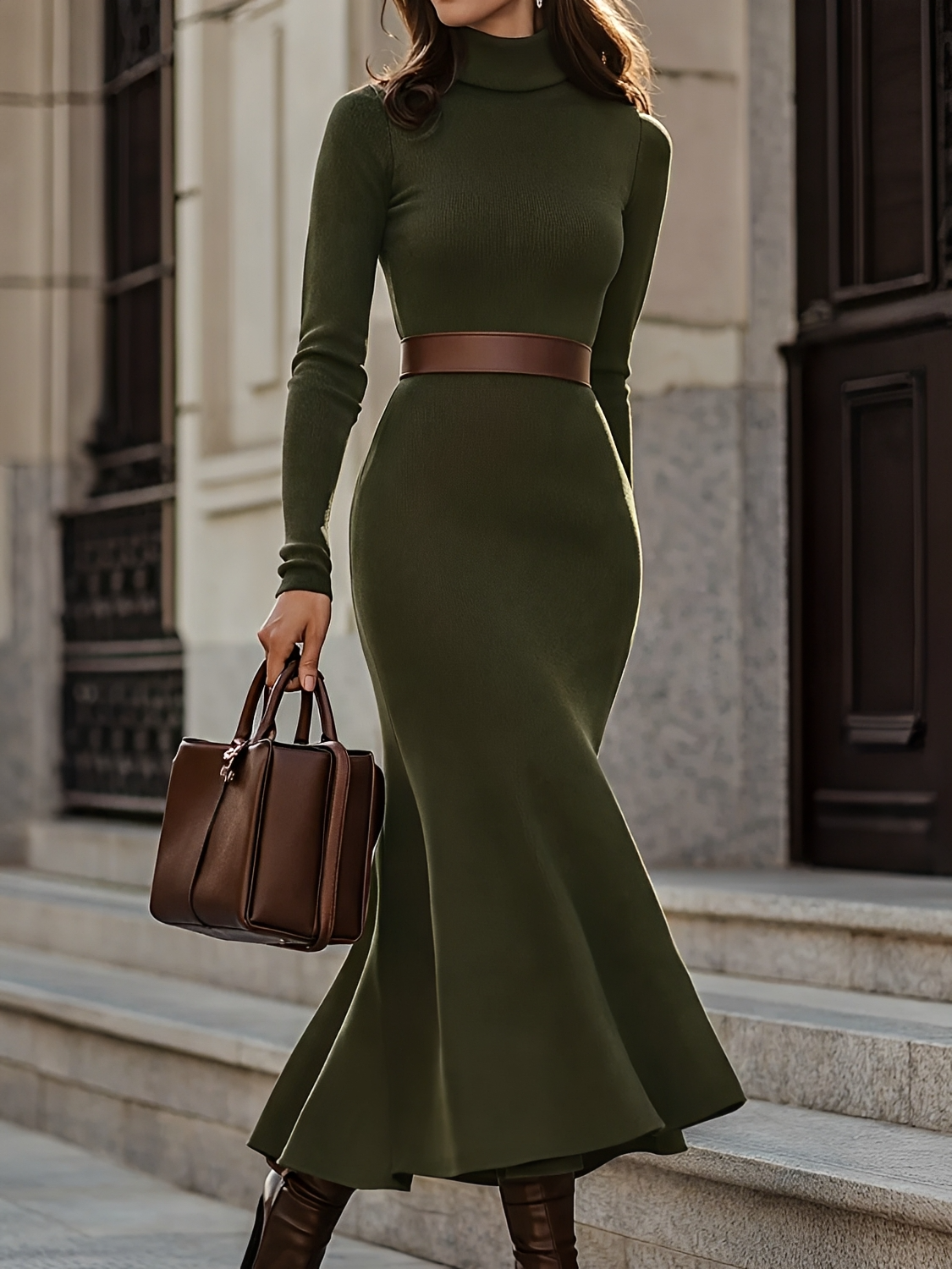 A-Linien-Maxikleid mit hochgeschlossenem Ausschnitt und langen Ärmeln – Thamara