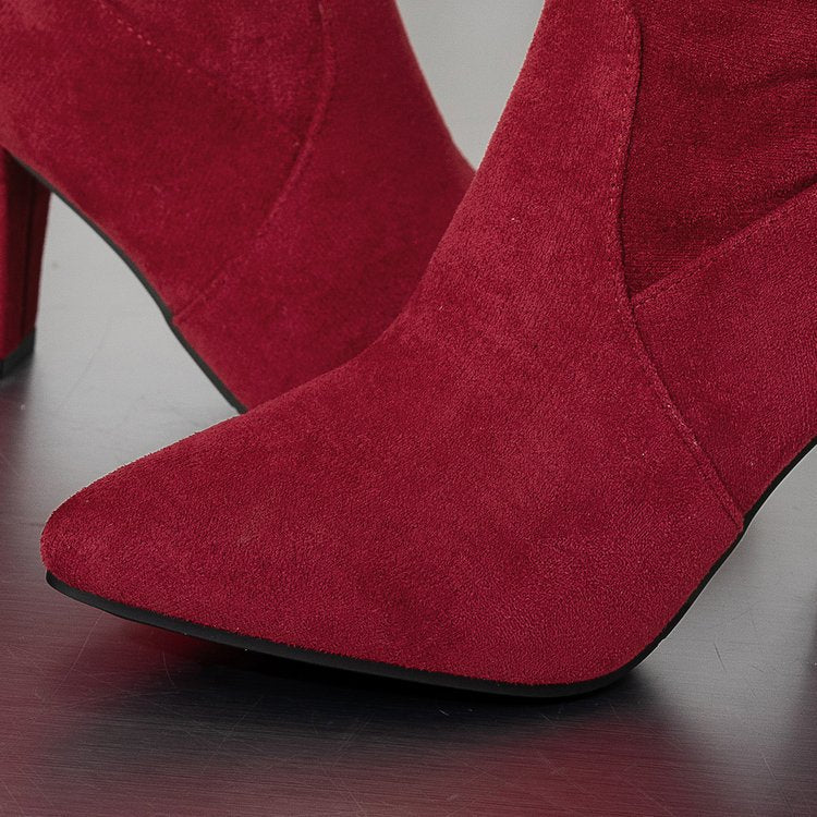 Bottes hautes à talon bloc et bout pointu en suédine pour femme Fiorelle – Bottes montantes à talon épais (US 4–10,5)