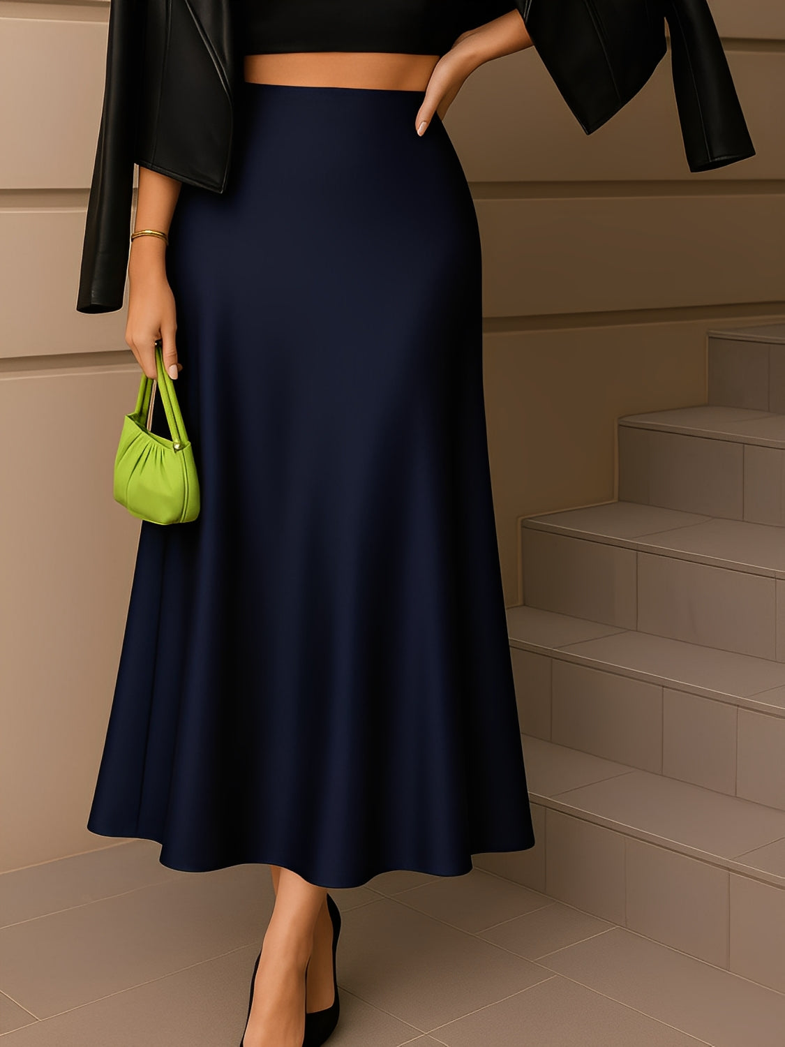 High-Waisted Satin Mermaid Midi Skirt - Mariane