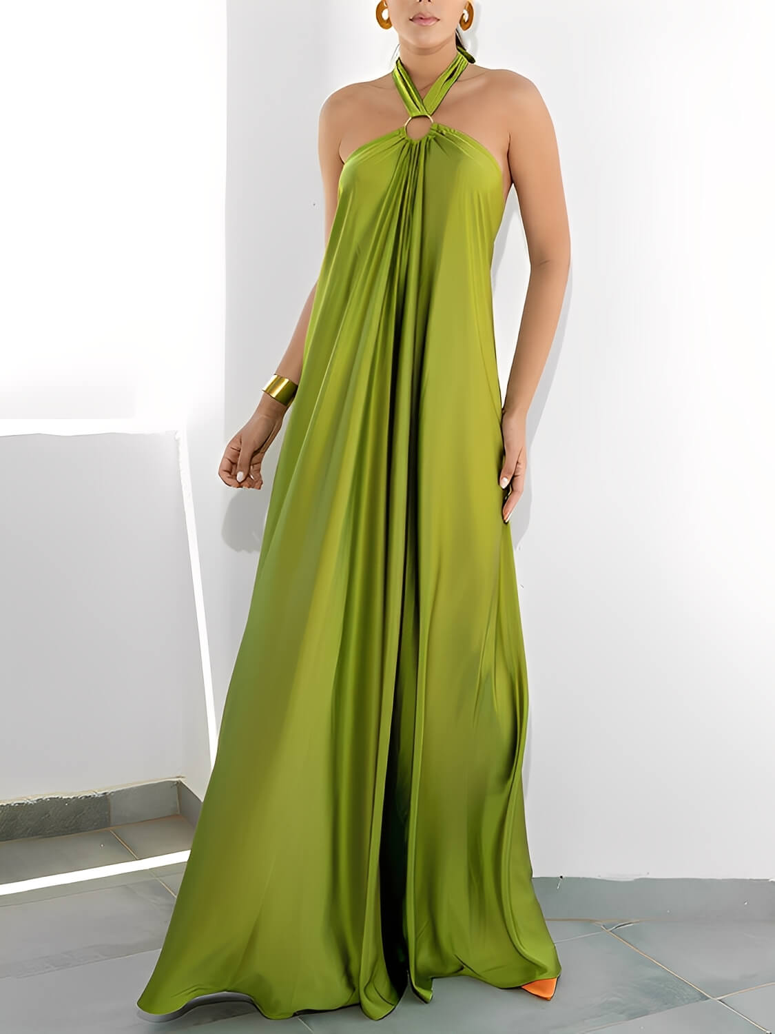 Satin Halter Neck Maxi Dress with Open Back - Hailey