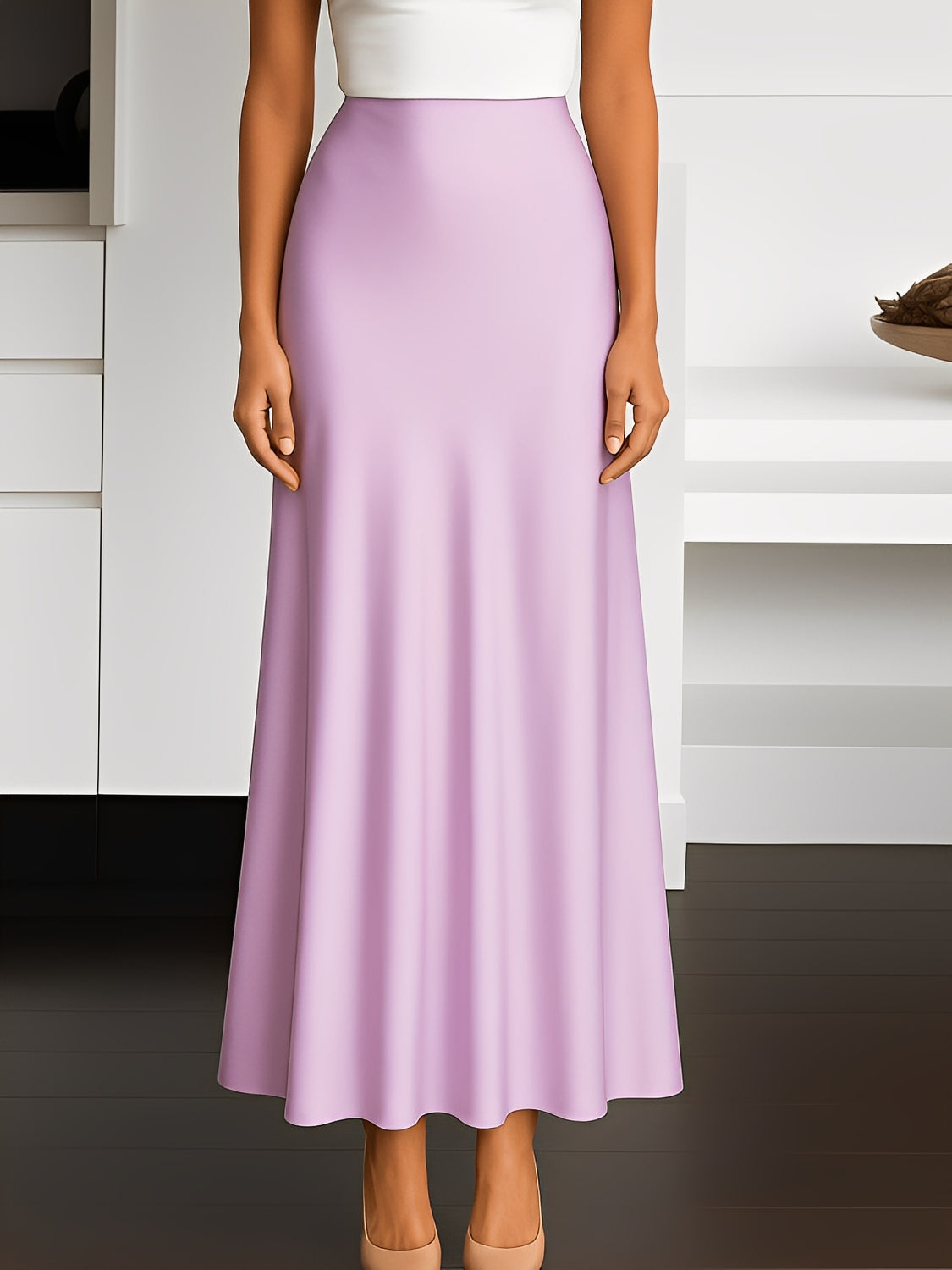 High-Waisted Satin Mermaid Midi Skirt - Mariane