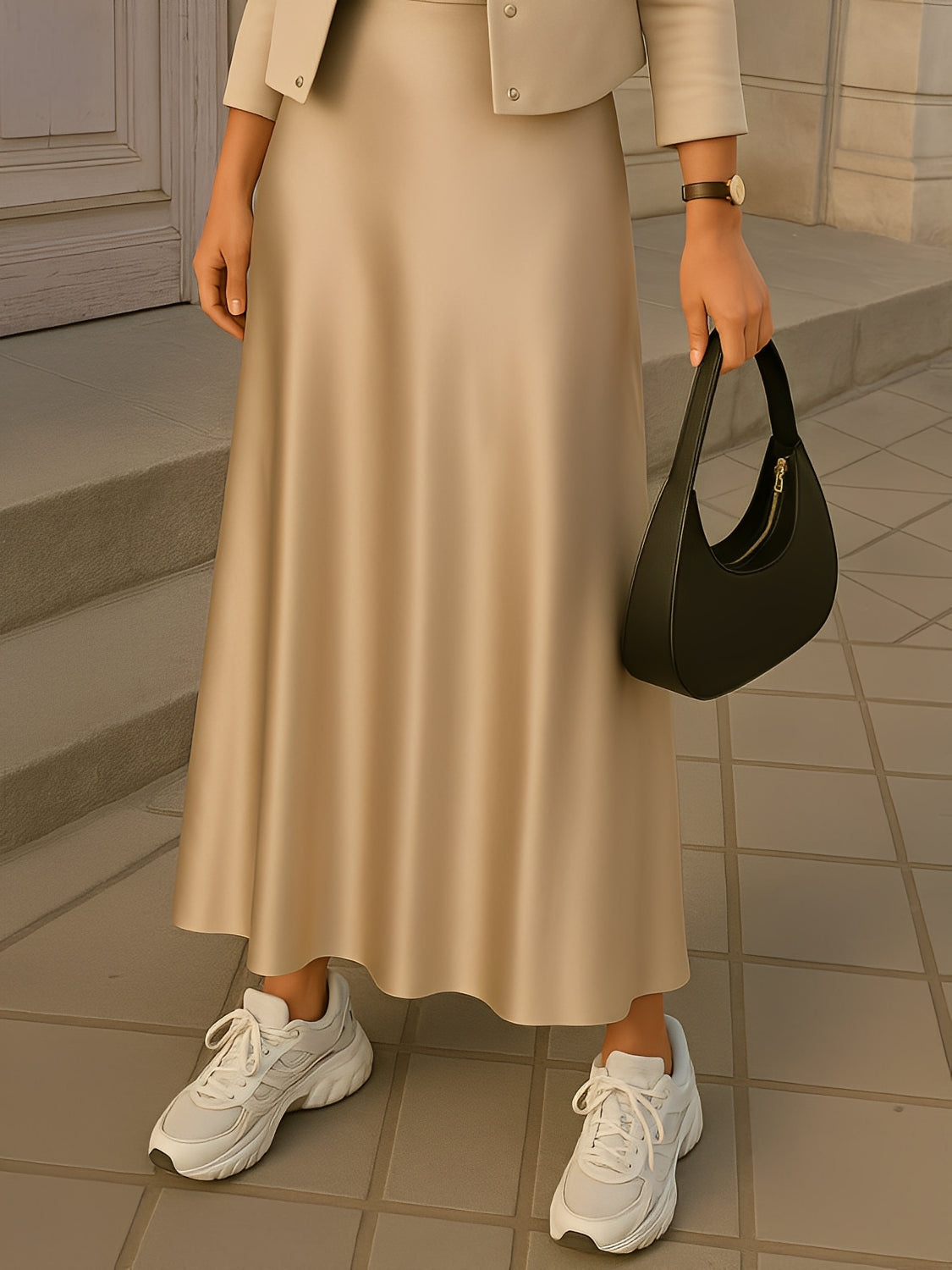 High-Waisted Satin Mermaid Midi Skirt - Mariane