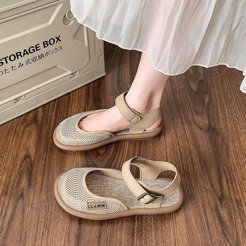 Sandales romaines fermées en lin et résille Fiorelle Mirelle pour femme – Ballerines confortables, légères et décontractées pour le quotidien (pointures US 4–10)