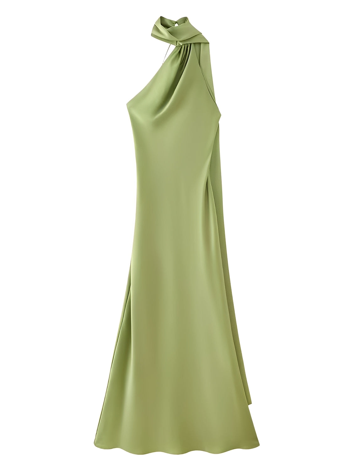 Satin Halter Maxi Dress with Side Cape and Open Back - Serena