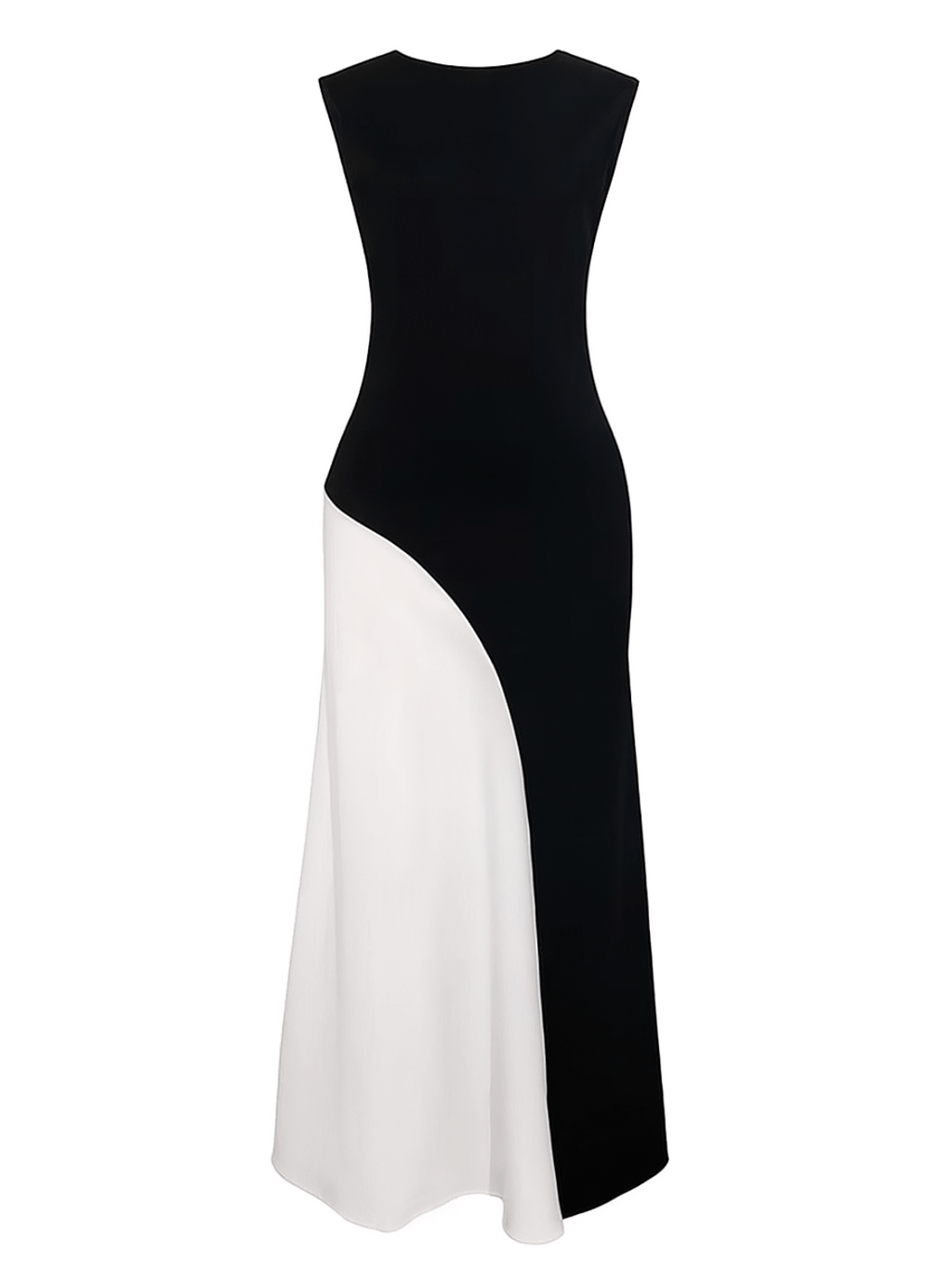 Elegant Sleeveless Maxi Dress with Diagonal Two-Tone Design - Alane