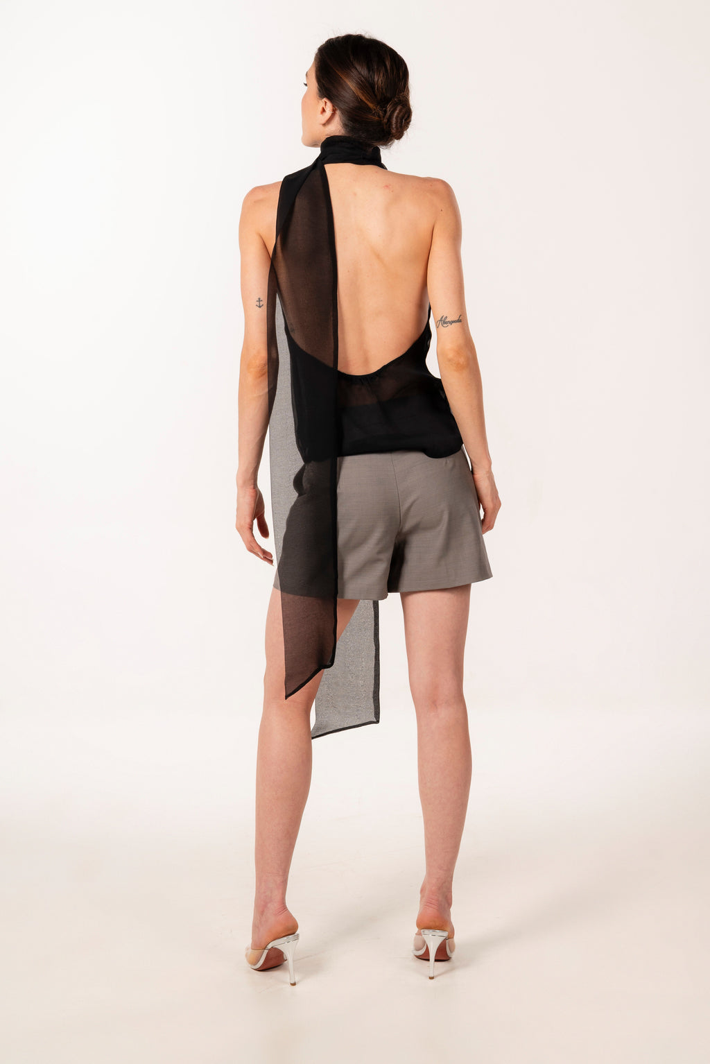 ÉXI-MIA BLACK SILK HALTER TOP