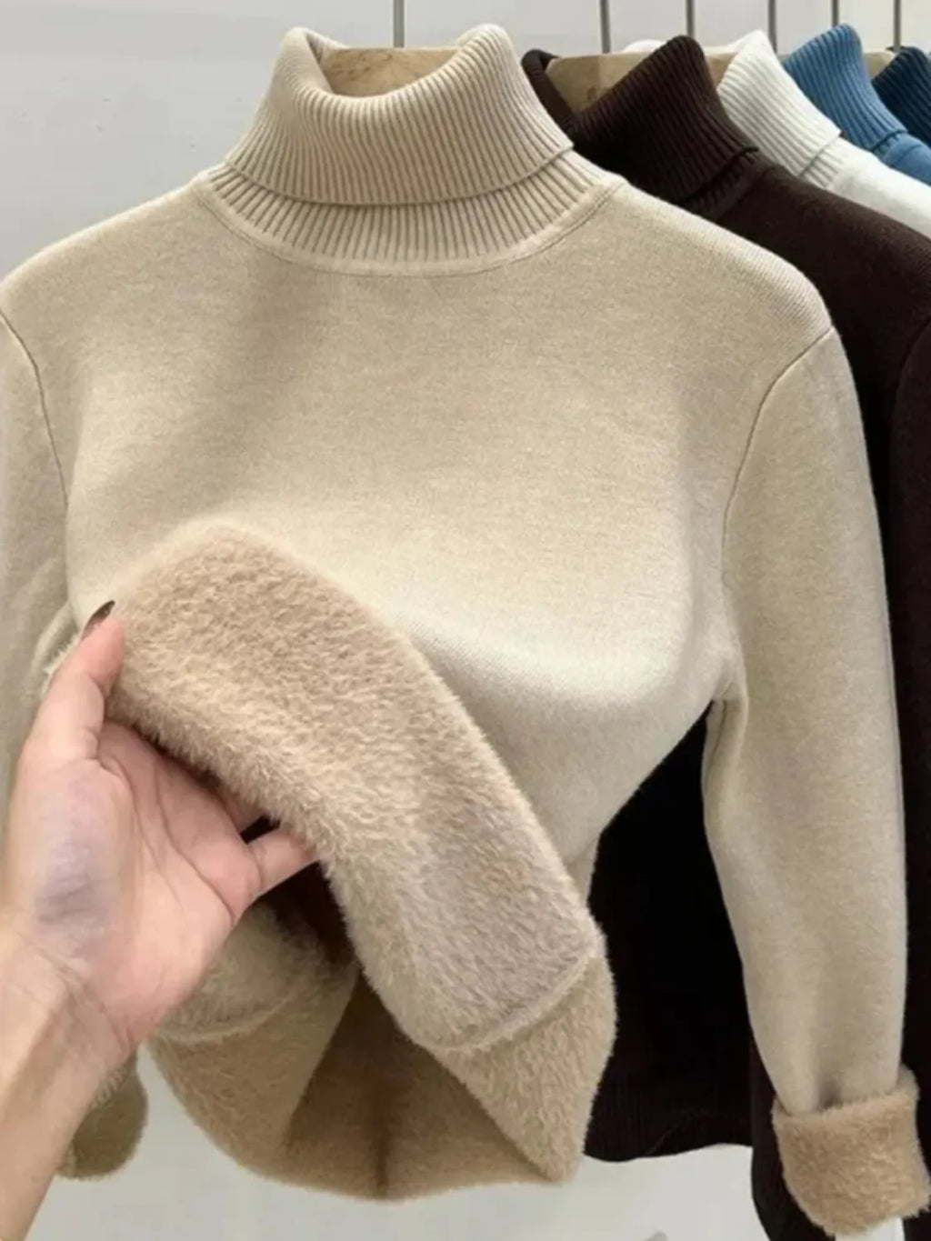 Pull basique en coton brossé à col roulé côtelé - Hillary