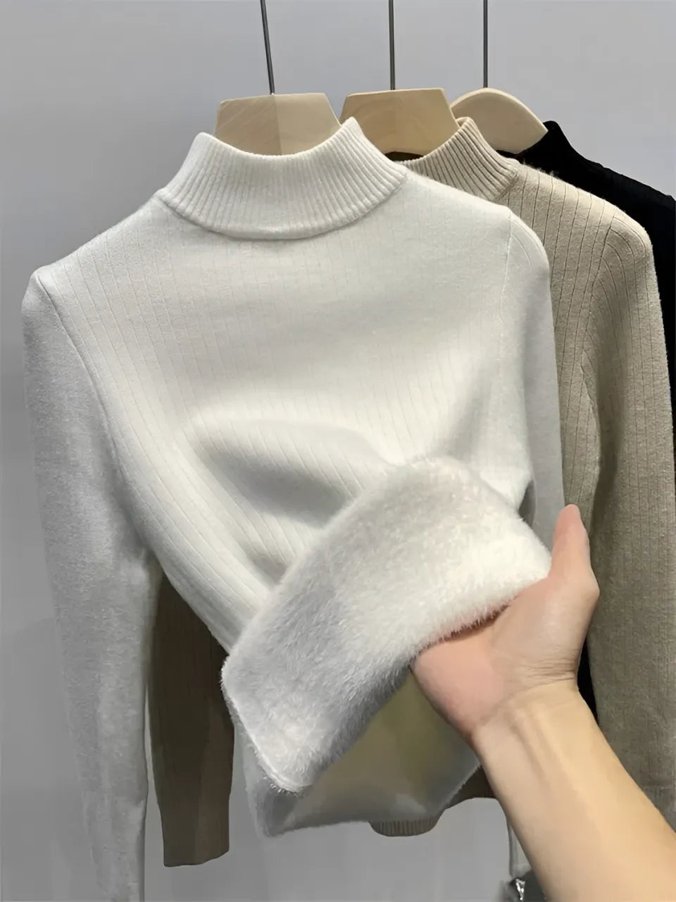 Women's Brushed Ribbed Cotton Turtleneck Sweater - Melinda