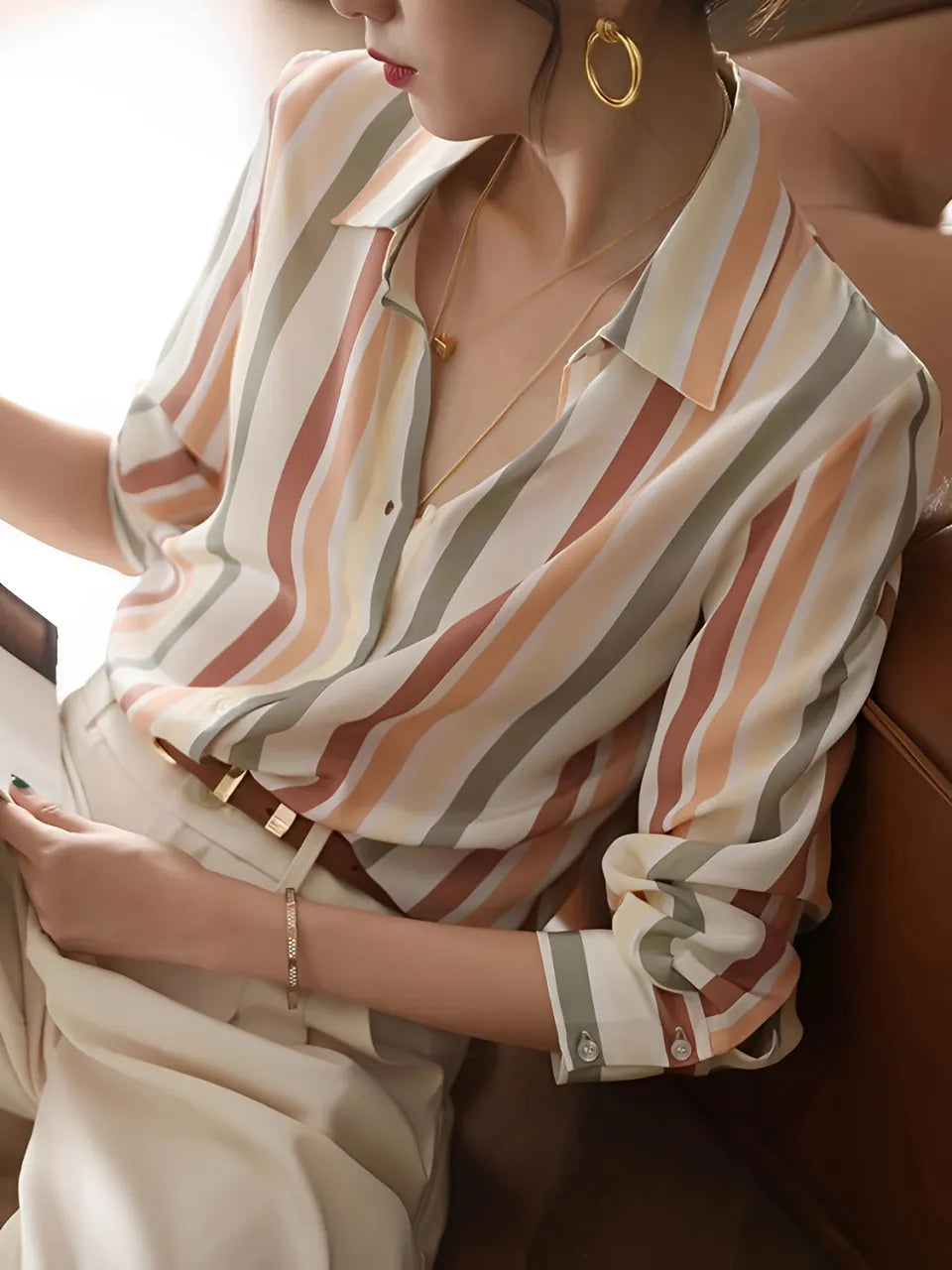 Striped Dress Shirt with Classic Collar and Buttons – Jasmine