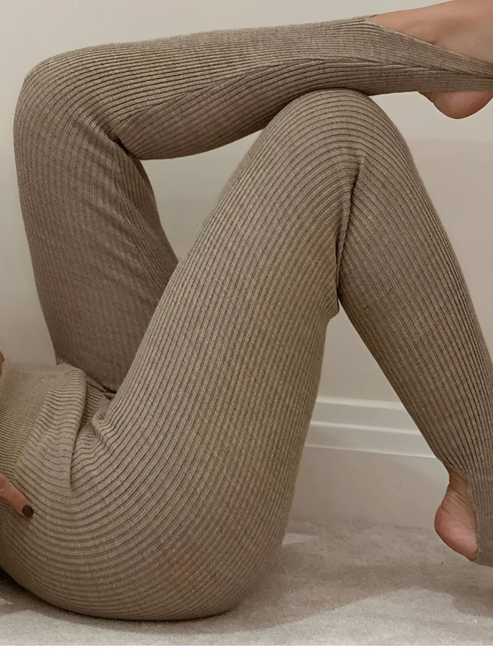 Women's High-Waisted Ribbed Stirrup Leggings - Leticia