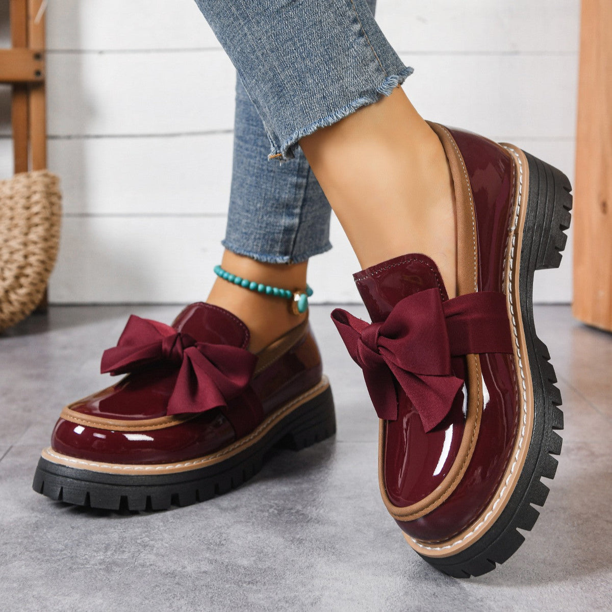 Mocassins à enfiler pour femme Fiorelle – Chaussures plates à surpiqûres contrastées (US 5–10,5)