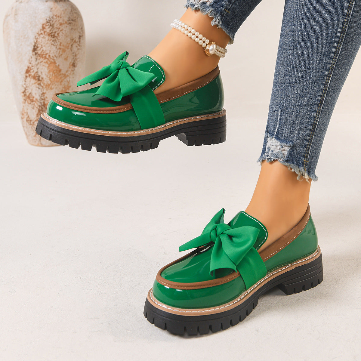 Mocassins à enfiler pour femme Fiorelle – Chaussures plates à surpiqûres contrastées (US 5–10,5)