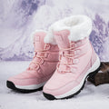 Fiorelle Damen Thermische Winter-Wanderstiefel - Hoch geschnittene, fleecegefütterte Schneestiefel (Rosa, Weiß & Schwarz - US 5-10)