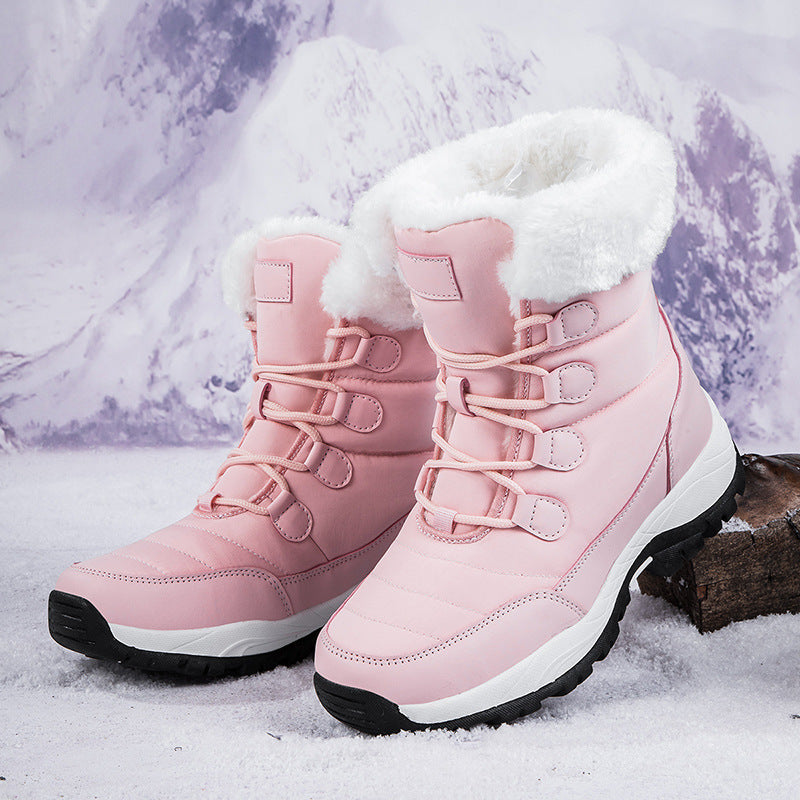Fiorelle Damen Thermische Winter-Wanderstiefel - Hoch geschnittene, fleecegefütterte Schneestiefel (Rosa, Weiß & Schwarz - US 5-10)