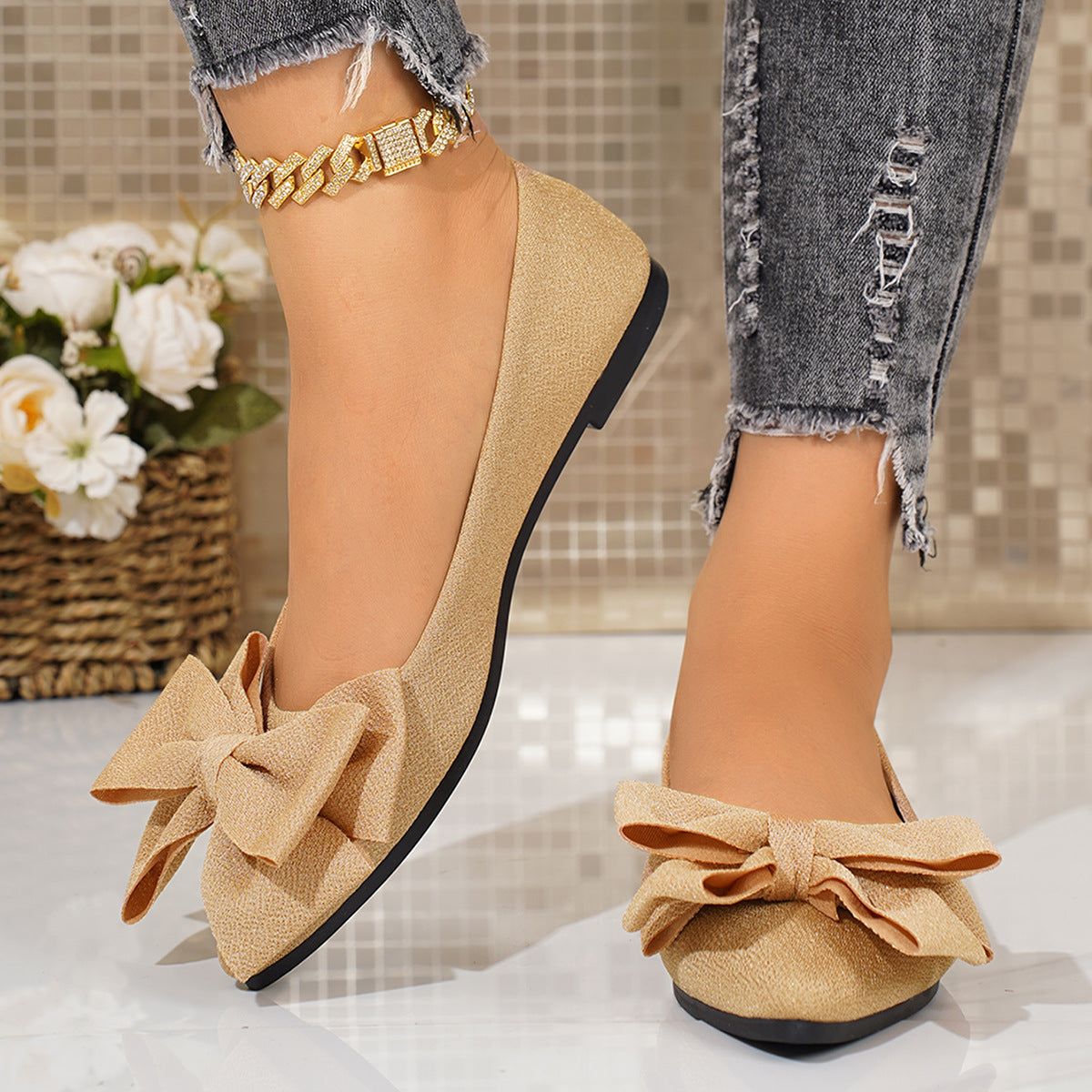 Mocassins plats à enfiler Bella Bow pour femme Fiorelle – Chaussures décontractées à semelle souple et bout pointu (US 5–10,5)