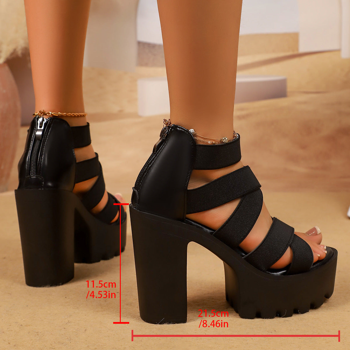 Sandales à talons aiguilles à plateforme et brides croisées Zarelle pour femme de Fiorelle – Talons sexy style romain avec fermeture éclair au dos (US 4–10,5)