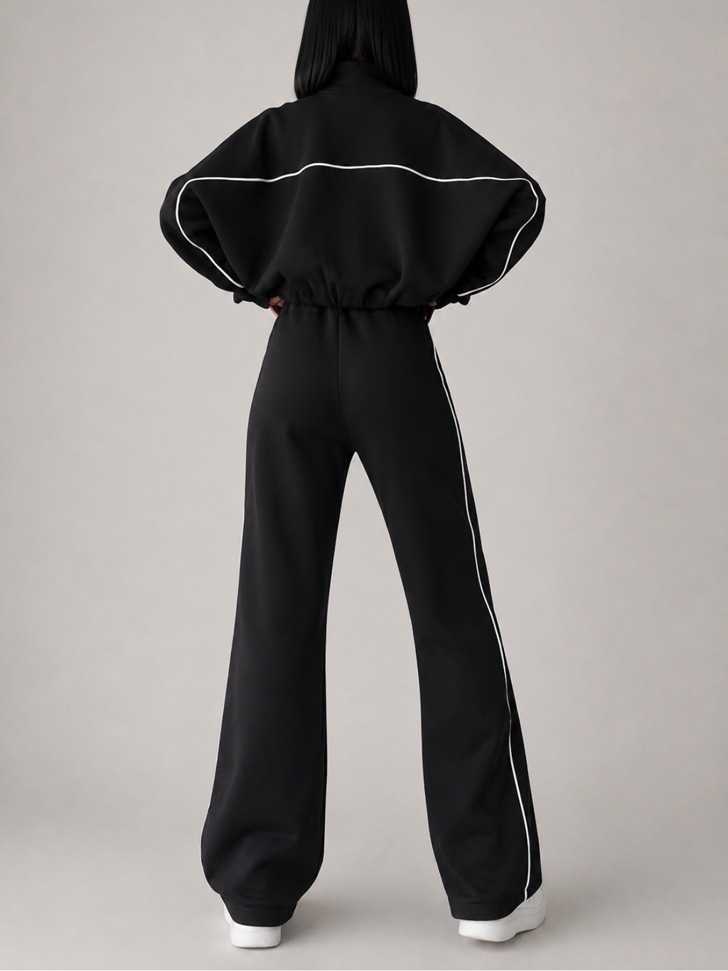 Striped Athleisure Set with Zip Jacket and Wide-Leg Trousers - Pabline