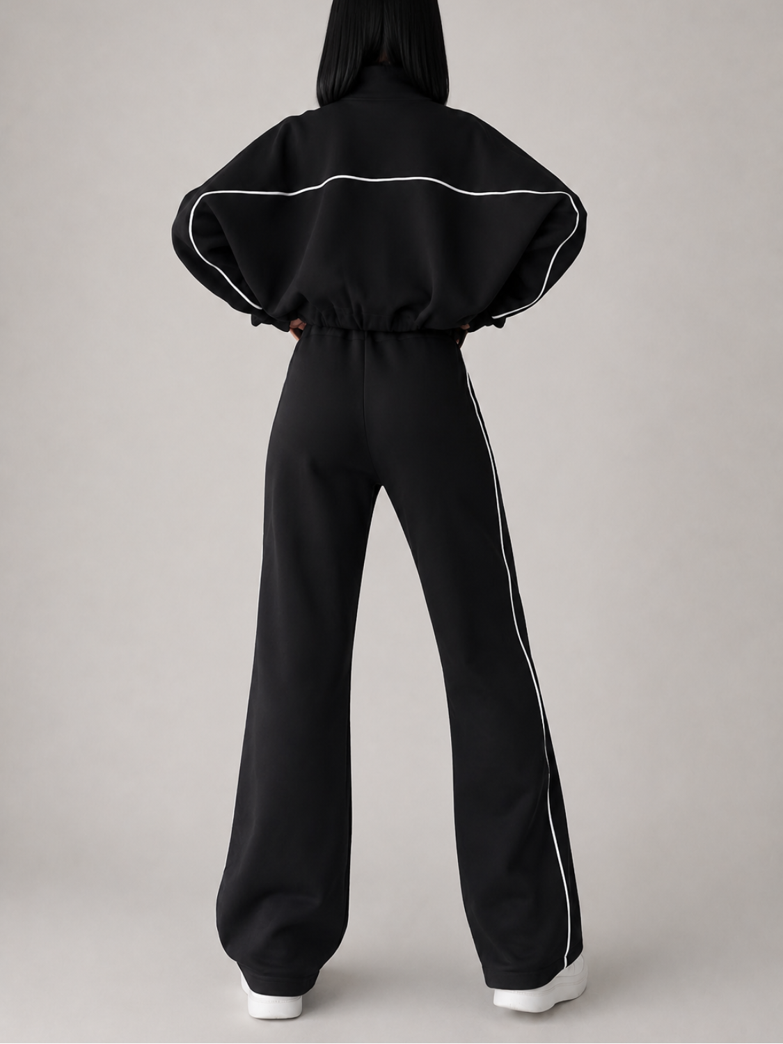 Striped Athleisure Set with Zip Jacket and Wide-Leg Trousers - Pabline