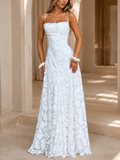 Robe longue en dentelle à encolure carrée et liens croisés au dos - Melania