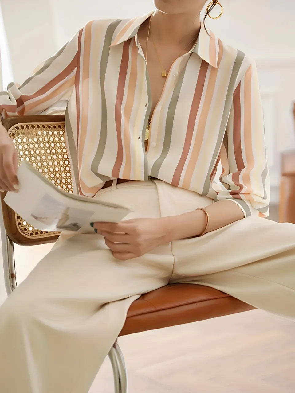Striped Dress Shirt with Classic Collar and Buttons – Jasmine