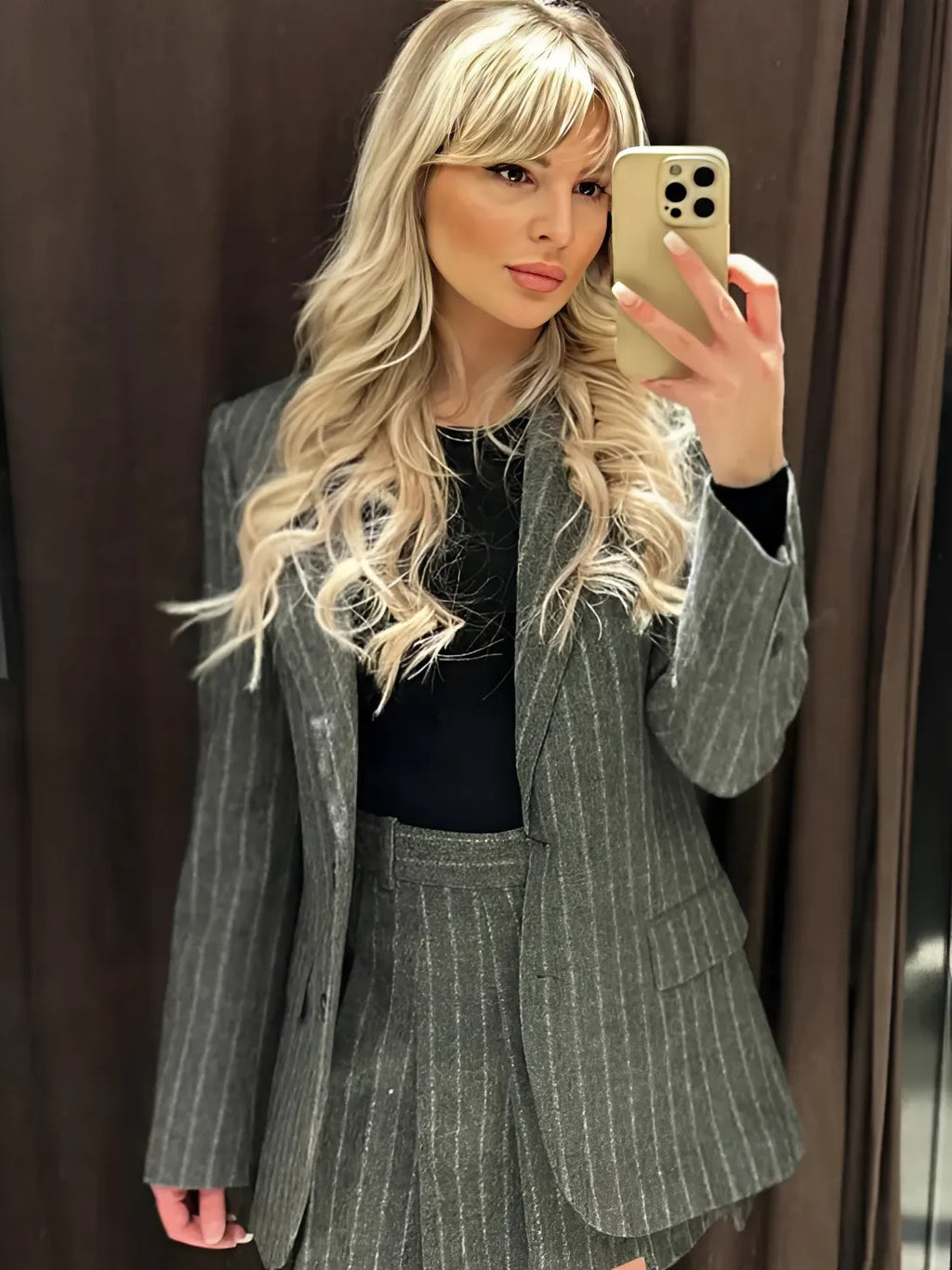 Women's Oversized Pinstripe Blazer with Buttons - Francine