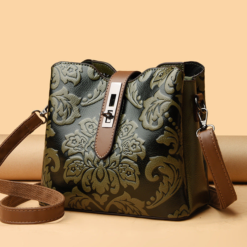 Fiorelle Women's Heritage Artisan Bucket – Charakteristische handgeblockte Motive auf Erbstück-Leder mit Village-to-City-Vielseitigkeit