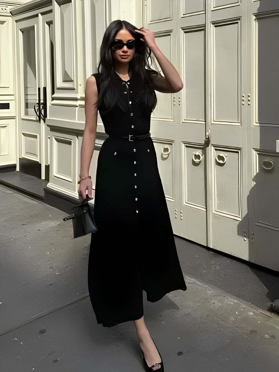 Ärmelloses Strick-Midikleid mit durchgehender Knopfleiste – Manon