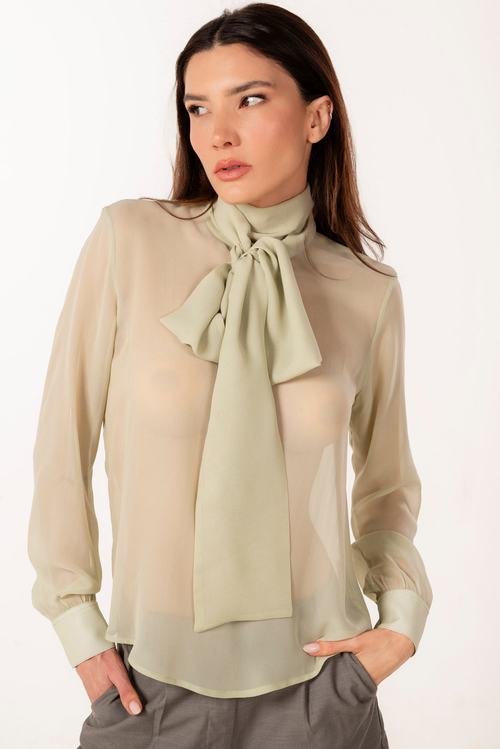 BLOUSE EN SOIE VERT CLAIR ÉXI-SIENNA