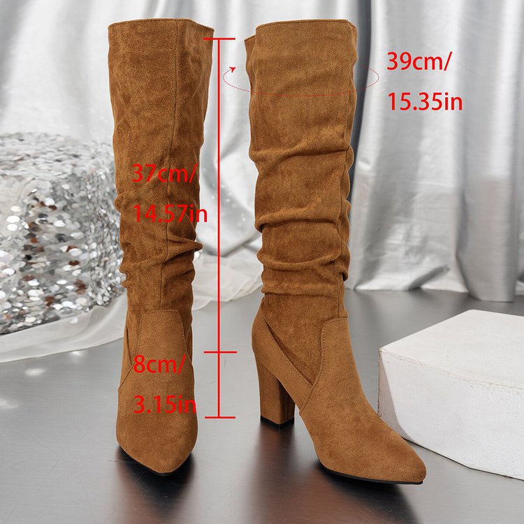 Bottes hautes à talon bloc et bout pointu en suédine pour femme Fiorelle – Bottes montantes à talon épais (US 4–10,5)
