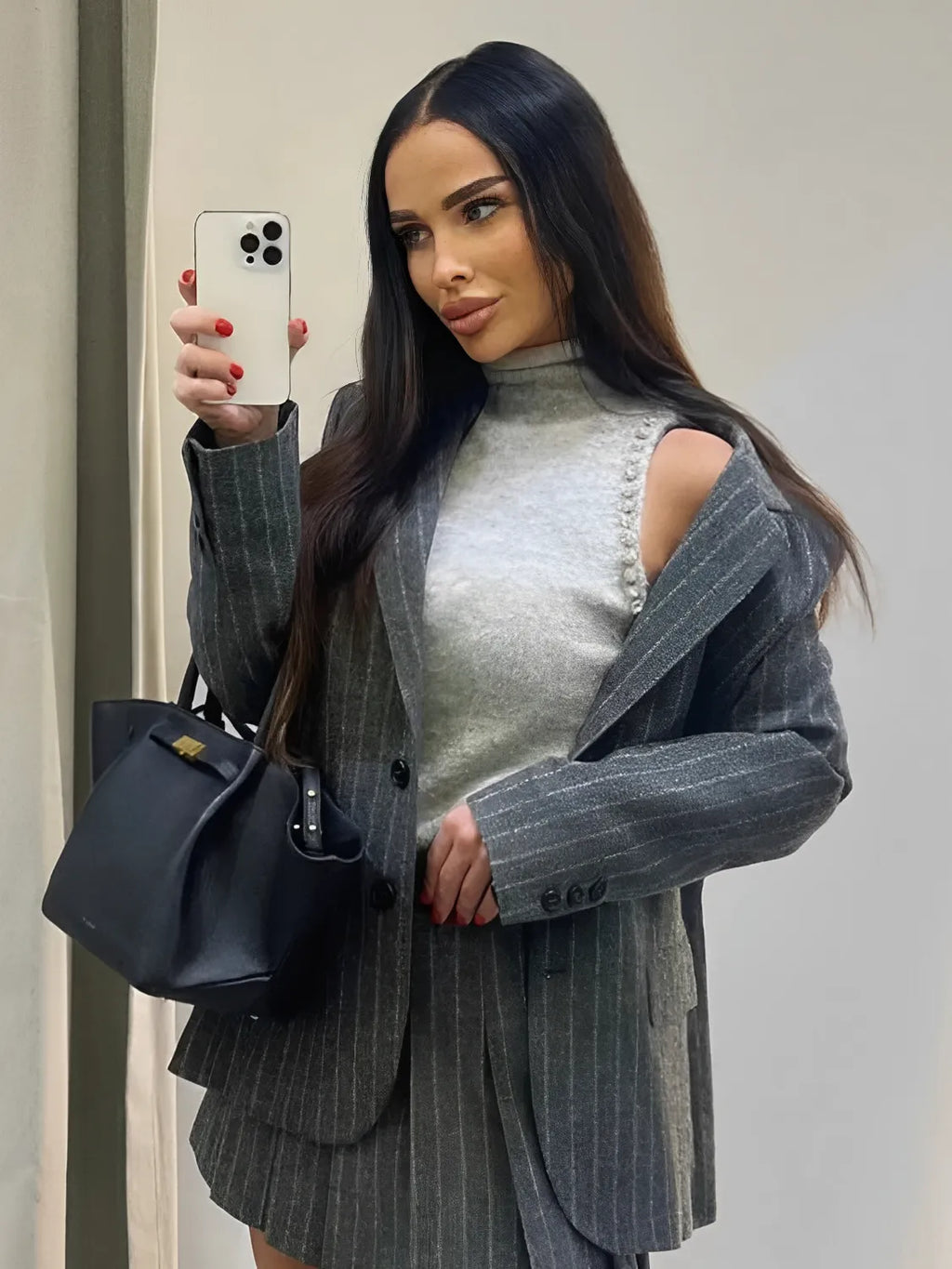 Women's Oversized Pinstripe Blazer with Buttons - Francine
