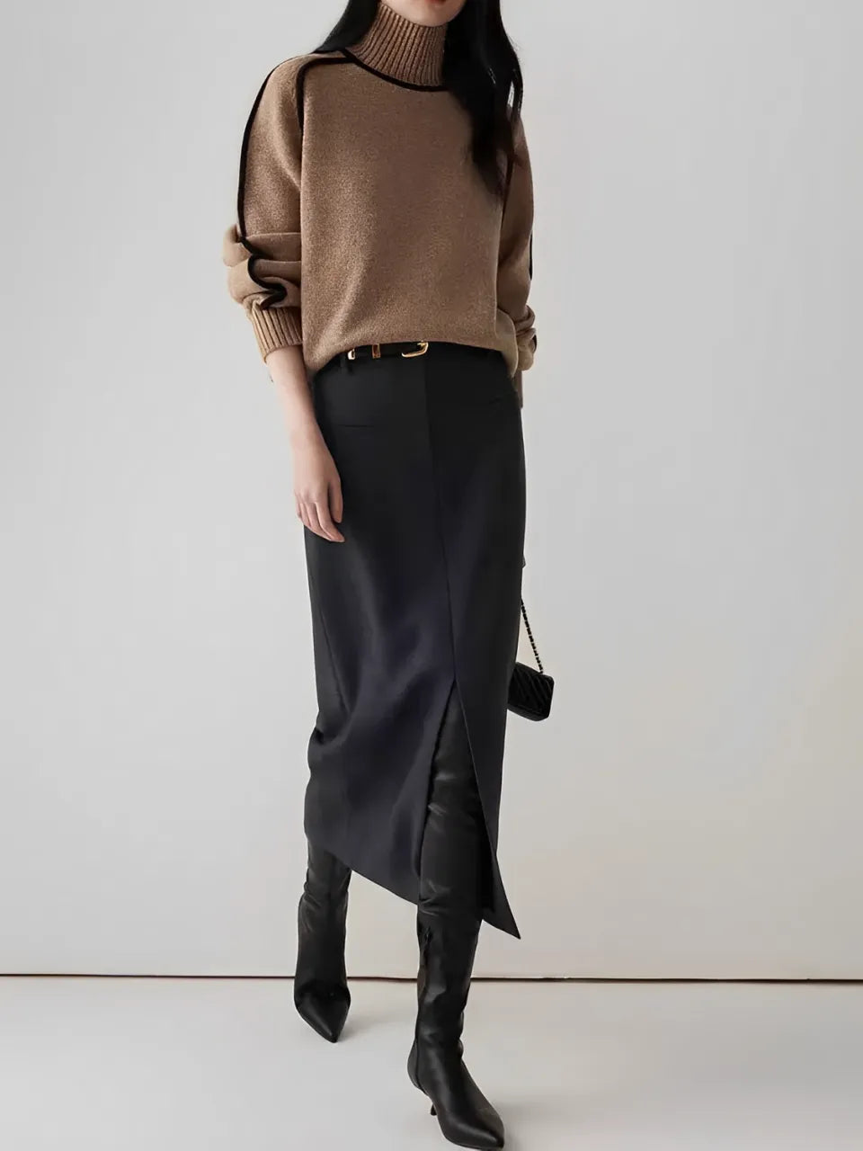 Gerippter Pullover mit Stehkragen und erhabenen 3D-Streifen - Natalie
